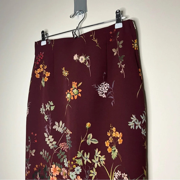 NWT ZARA Burgundy Floral Bouquet Fall Pencil Skirt - Picture 5 of 14